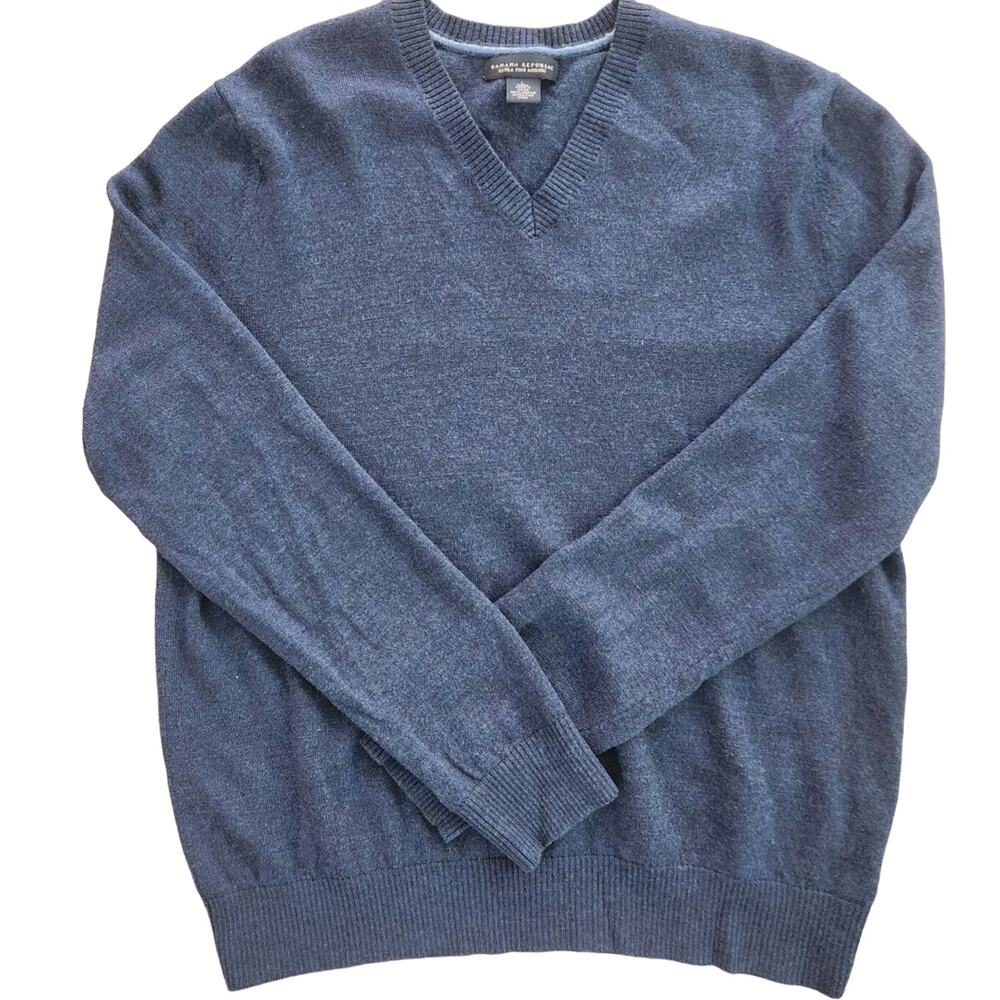 BANANA REPUBLIC 100% MERINO WOOL mens v-neck sweater size large blue